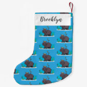 Cute funny hippopotamus with bird cartoon kleine kerstsok (Achterkant)