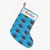 Cute funny hippopotamus with bird cartoon kleine kerstsok (Voorkant (Hangend))
