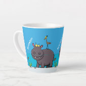 Cute funny hippopotamus with bird cartoon latte mok (Linkerhoek)