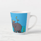 Cute funny hippopotamus with bird cartoon latte mok (Rechts)