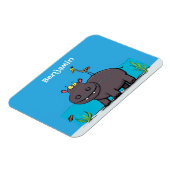 Cute funny hippopotamus with bird cartoon magneet (Linkerzijde)