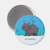 Cute funny hippopotamus with bird cartoon magneet (Voorkant / Achterkant)