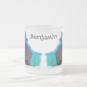 Cute funny hippopotamus with bird cartoon matglas koffiemok (Center)