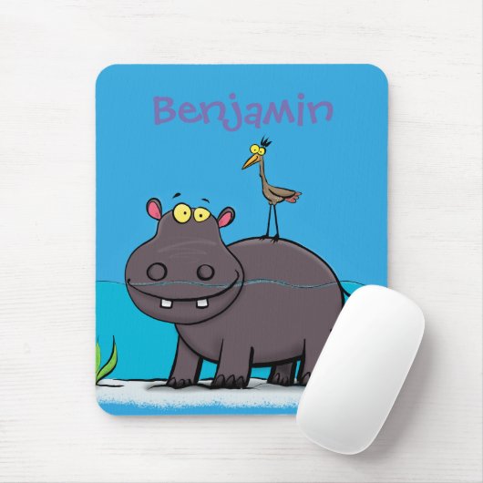 Cute funny hippopotamus with bird cartoon muismat (Met muis)