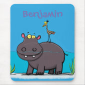 Cute funny hippopotamus with bird cartoon muismat (Voorkant)