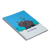 Cute funny hippopotamus with bird cartoon notitieboek (Rechterzijde)