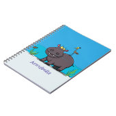 Cute funny hippopotamus with bird cartoon notitieboek (Linkerzijde)