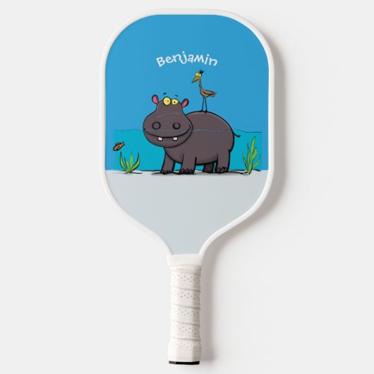 Cute funny hippopotamus with bird cartoon pickleball paddle (Achterkant)