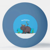 Cute funny hippopotamus with bird cartoon pingpongbal (Achterkant)
