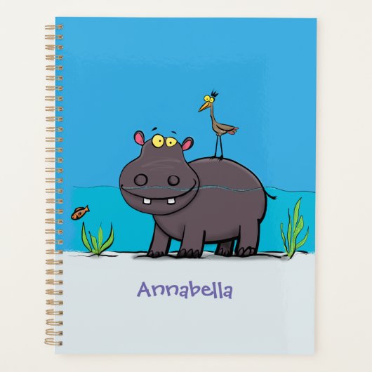 Cute funny hippopotamus with bird cartoon planner (Voorkant)