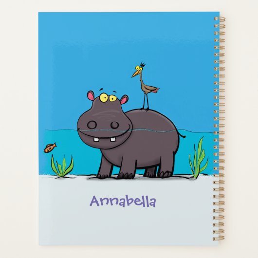 Cute funny hippopotamus with bird cartoon planner (Achterkant)