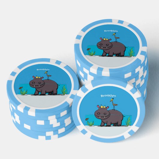 Cute funny hippopotamus with bird cartoon poker chips (Opstapeling)