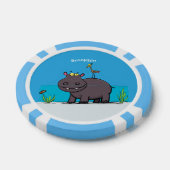 Cute funny hippopotamus with bird cartoon poker chips (Enkel)