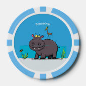 Cute funny hippopotamus with bird cartoon poker chips (Voorkant)