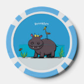 Cute funny hippopotamus with bird cartoon poker chips (Achterkant)