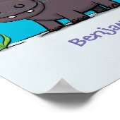 Cute funny hippopotamus with bird cartoon poster (Hoek)