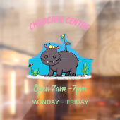 Cute funny hippopotamus with bird cartoon raamsticker (Vel 2)