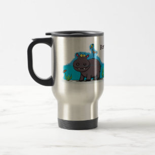 Cute funny hippopotamus with bird cartoon reisbeker