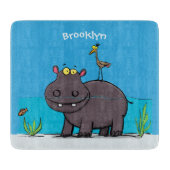 Cute funny hippopotamus with bird cartoon snijplank (Voorkant)