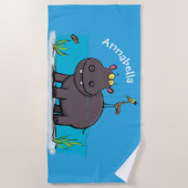 Cute funny hippopotamus with bird cartoon strandlaken (Voorkant)