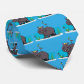 Cute funny hippopotamus with bird cartoon stropdas (Opgerold)