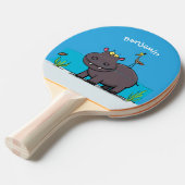 Cute funny hippopotamus with bird cartoon tafeltennisbatje (Voorkant Gekanteld)