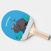 Cute funny hippopotamus with bird cartoon tafeltennisbatje (Zijkant)