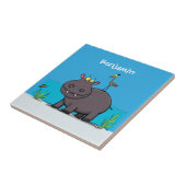 Cute funny hippopotamus with bird cartoon tegeltje (Zijkant)