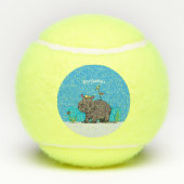 Cute funny hippopotamus with bird cartoon tennisballen (Achterkant)