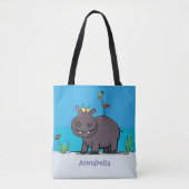 Cute funny hippopotamus with bird cartoon tote bag (Voorkant)