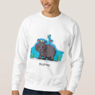 Cute funny hippopotamus with bird cartoon trui