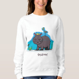 Cute funny hippopotamus with bird cartoon trui
