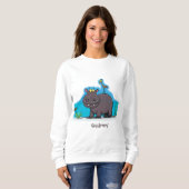 Cute funny hippopotamus with bird cartoon trui (Voorkant volledig)