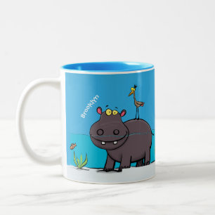 Cute funny hippopotamus with bird cartoon tweekleurige koffiemok