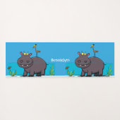 Cute funny hippopotamus with bird cartoon yogamat (Achterkant (horizontaal))