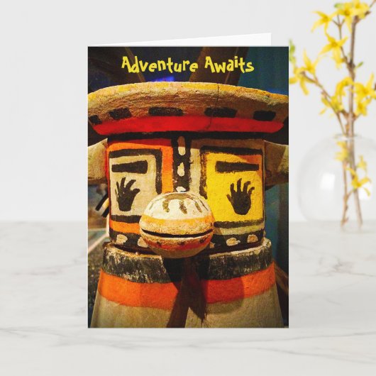 Cute Funny Kachina Face Photo Adventure wacht Kaart (Gele Bloem)