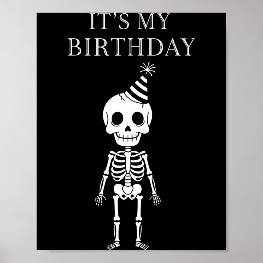 Cute Funny Kawaii Skeleton Birthday Skull Happy Wo Poster (Voorkant)