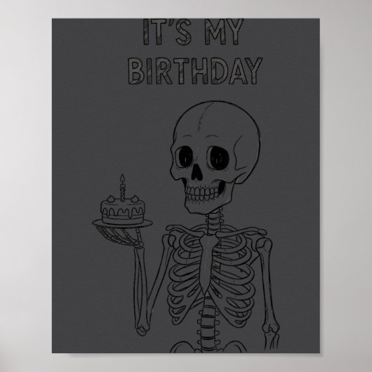 Cute Funny Kawaii Skeleton Birthday Skull Happy Wo Poster (Voorkant)