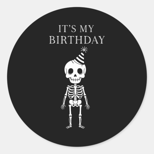 Cute Funny Kawaii Skeleton Birthday Skull Happy Wo Ronde Sticker (Voorkant)
