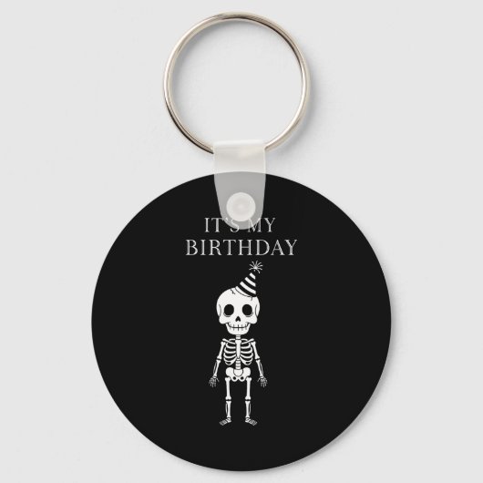 Cute Funny Kawaii Skeleton Birthday Skull Happy Wo Sleutelhanger (Voorkant)