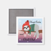 Cute Funny Keep Calm Sloth in Winter Pet & Scarf Magneet (Voorkant / Achterkant)