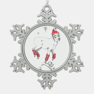 Cute Funny kerst Ewe Ram Goat Prancing Holiday Tin Sneeuwvlok Ornament