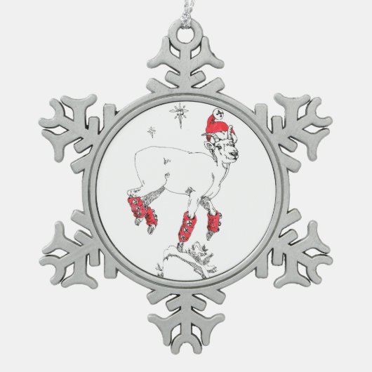 Cute Funny kerst Ewe Ram Goat Prancing Holiday Tin Sneeuwvlok Ornament (Voorkant)