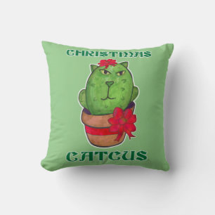 Cute Funny Kerstcatcus Holiday Cactus Kussen