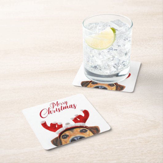 Cute Funny Kersthond Reindeer Antler Headband Kartonnen Onderzetters (Insitu)