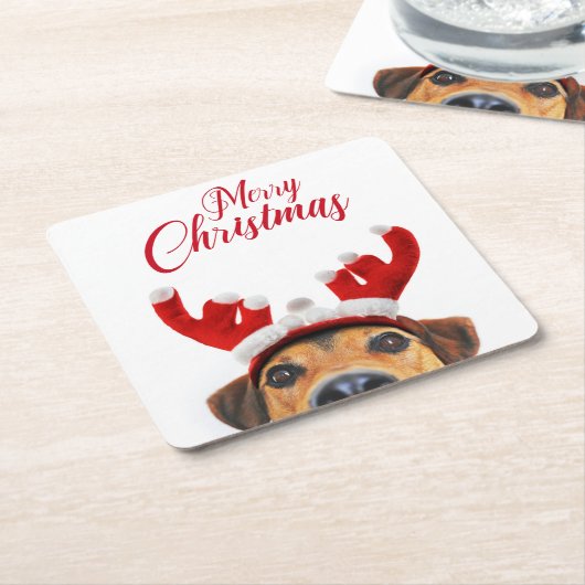 Cute Funny Kersthond Reindeer Antler Headband Kartonnen Onderzetters (Schuin)