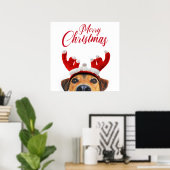 Cute Funny Kersthond Reindeer Antler Headband Poster (Thuiskantoor)