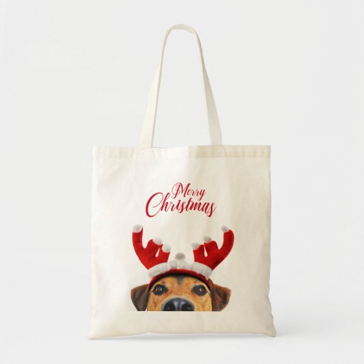 Cute Funny Kersthond Reindeer Antler Headband Tote Bag (Voorkant)