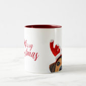 Cute Funny Kersthond Reindeer Antler Headband Tweekleurige Koffiemok (Center)