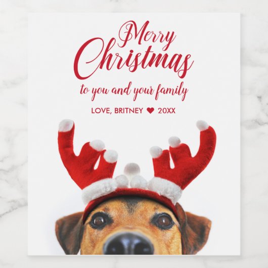 Cute Funny Kersthond Reindeer Antler Headband Wijn Etiket (Enkel label)